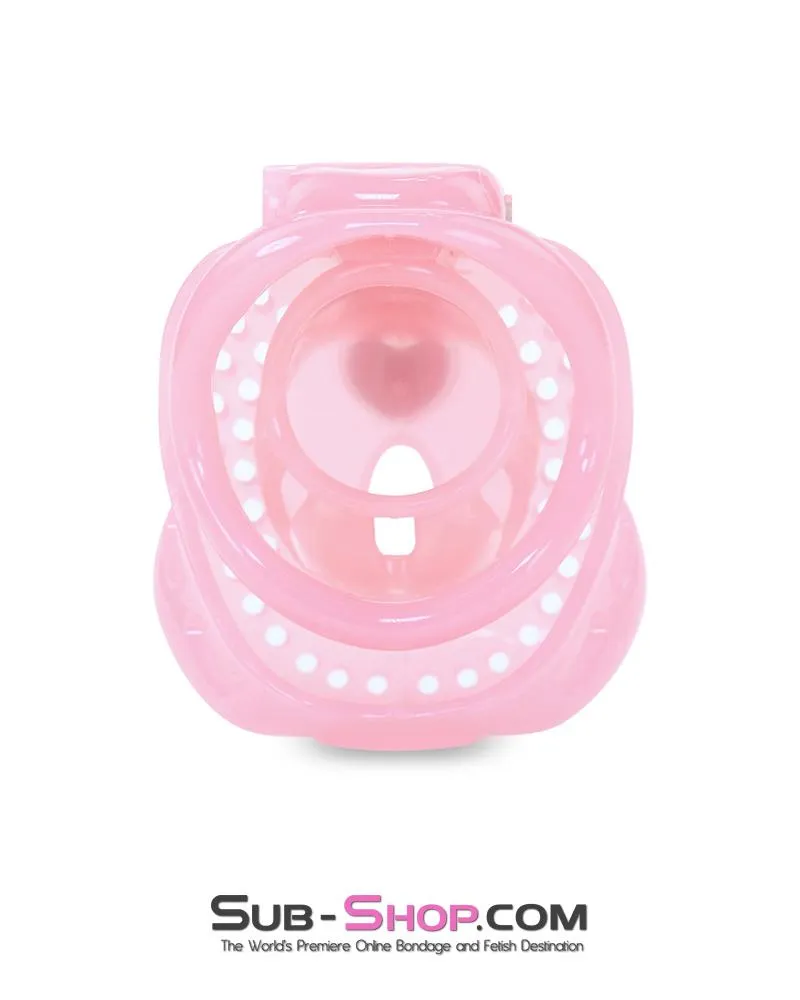 1587AR-SIS      Small Sissy Dungeon Cage Pink High Security Full Coverage Male Chastity Device