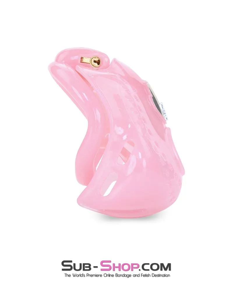 1587AR-SIS      Small Sissy Dungeon Cage Pink High Security Full Coverage Male Chastity Device