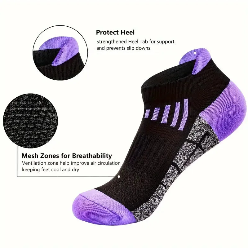 6-Pairs: Low Cut Cushioned Breathable Ankle Socks For Running Cycling Hiking