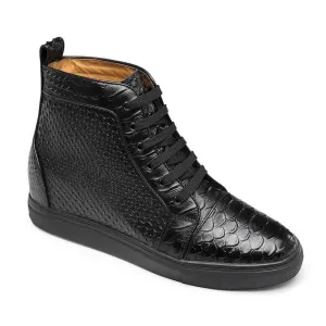 8CM/3.15 Inches - CMR CHAMARIPA High Top Elevator Sneakers Black Leather Hidden Heel Sneakers That Add Height