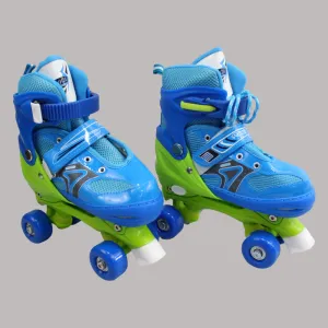 Adjustable Roller Skate Shoes 2-Rows 4-Wheels (Medium, Blue)