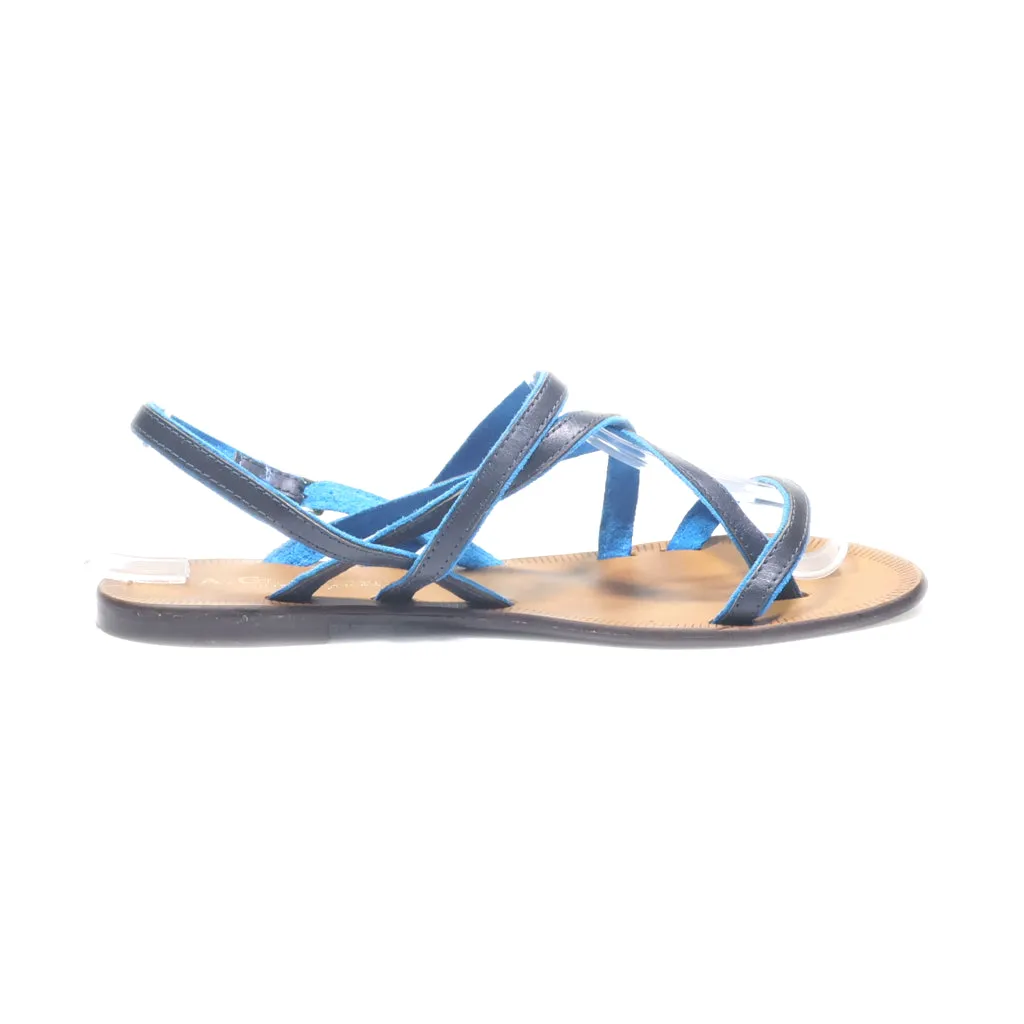 A.Giannetti Flat Sandals Leather Blue Colour For Women