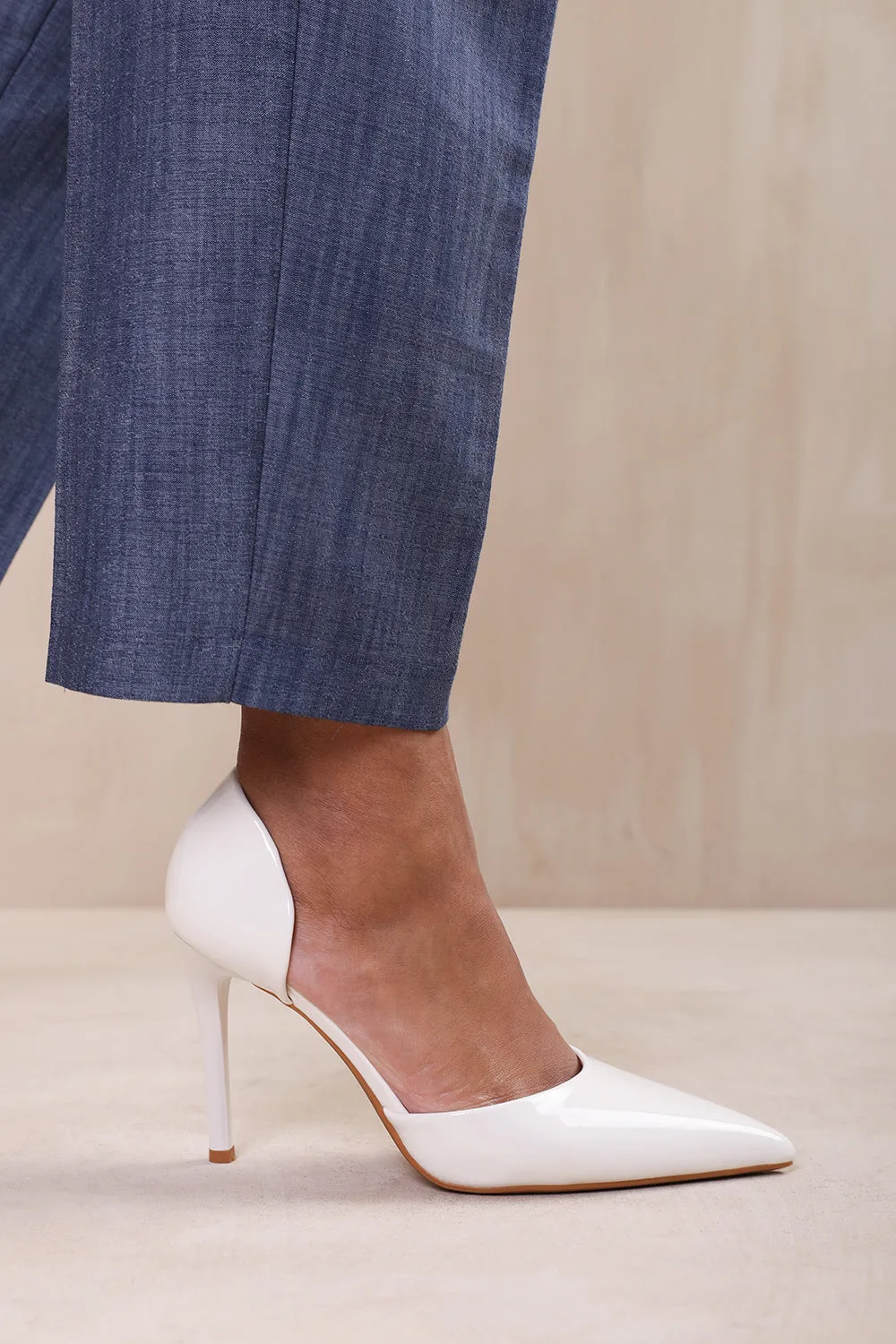 ATHENS POINTED TOE STILETTO HIGH HEELS IN WHITE PATENT