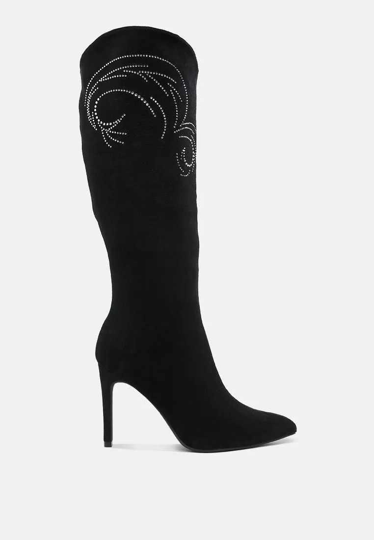 Becks Rhinestone Patterned Calf Boots