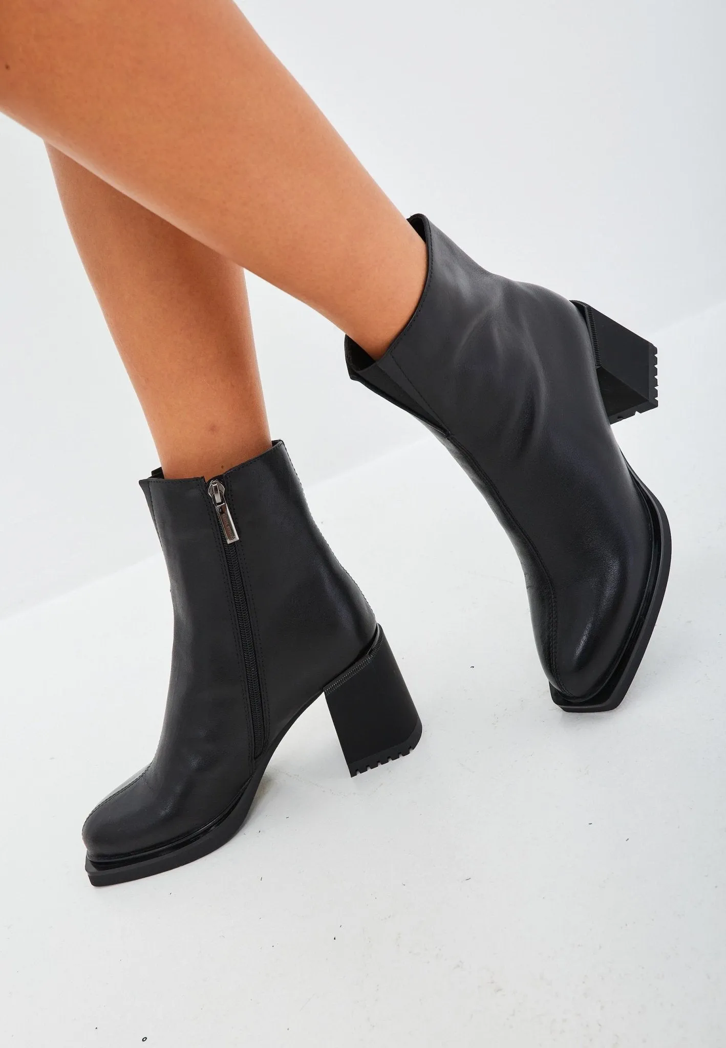 Casual High Heeled Ankle Boots - Black