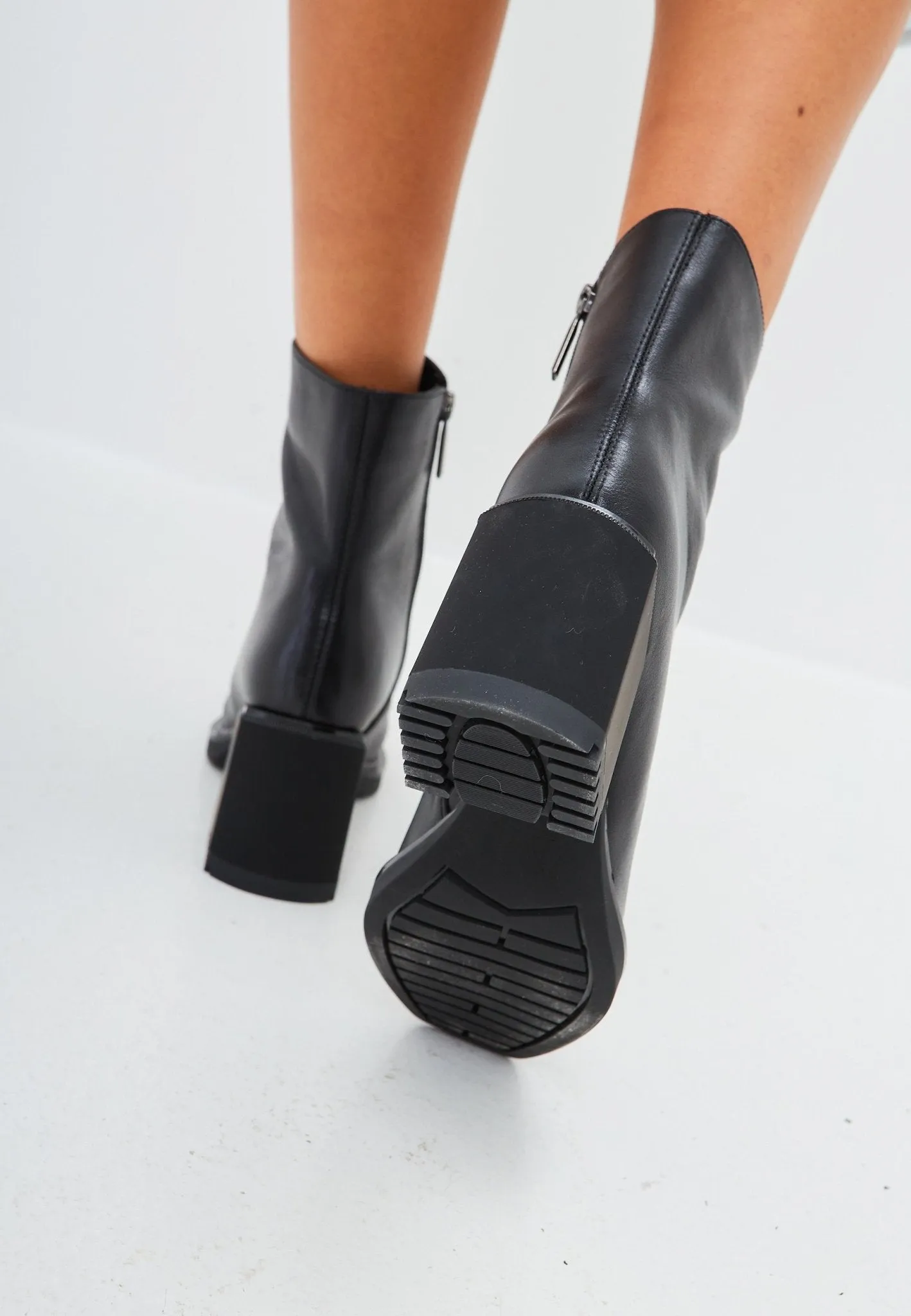 Casual High Heeled Ankle Boots - Black