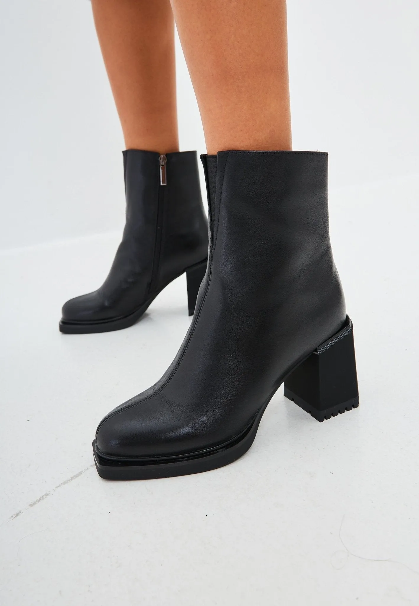 Casual High Heeled Ankle Boots - Black