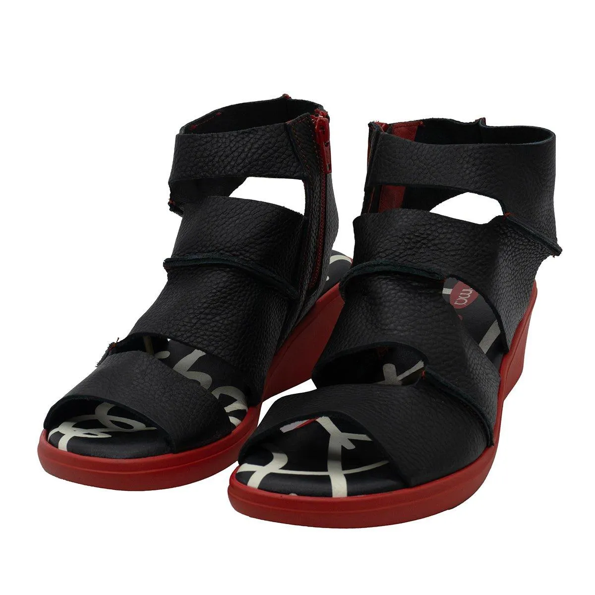 Clamp Strap Wedge Sandals Leather Black Colour For Women