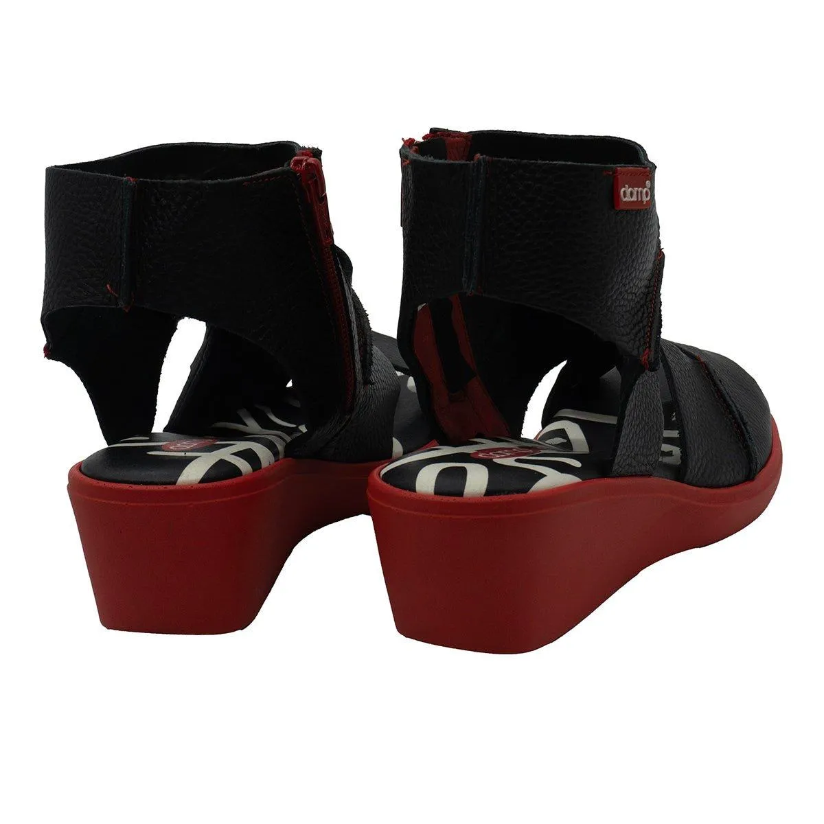 Clamp Strap Wedge Sandals Leather Black Colour For Women