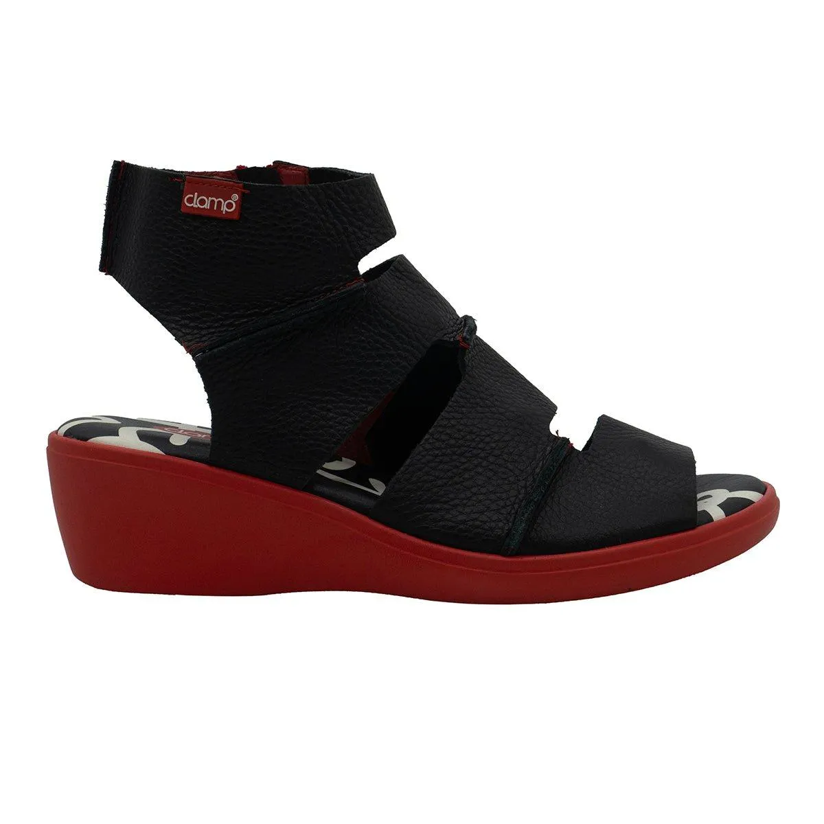 Clamp Strap Wedge Sandals Leather Black Colour For Women