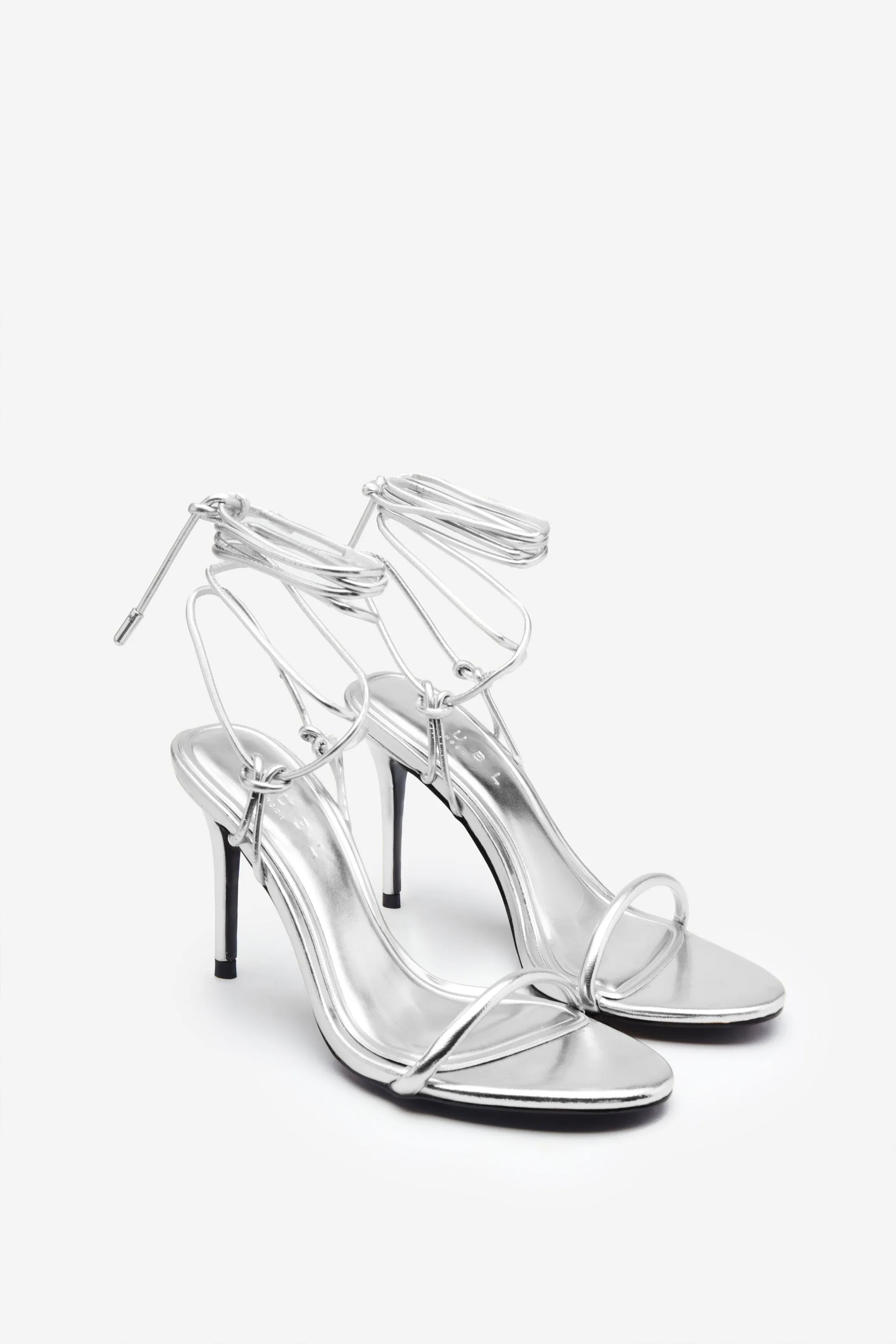 Crossed Wires | Silver Metallic Lace-Up Heeled Sandals