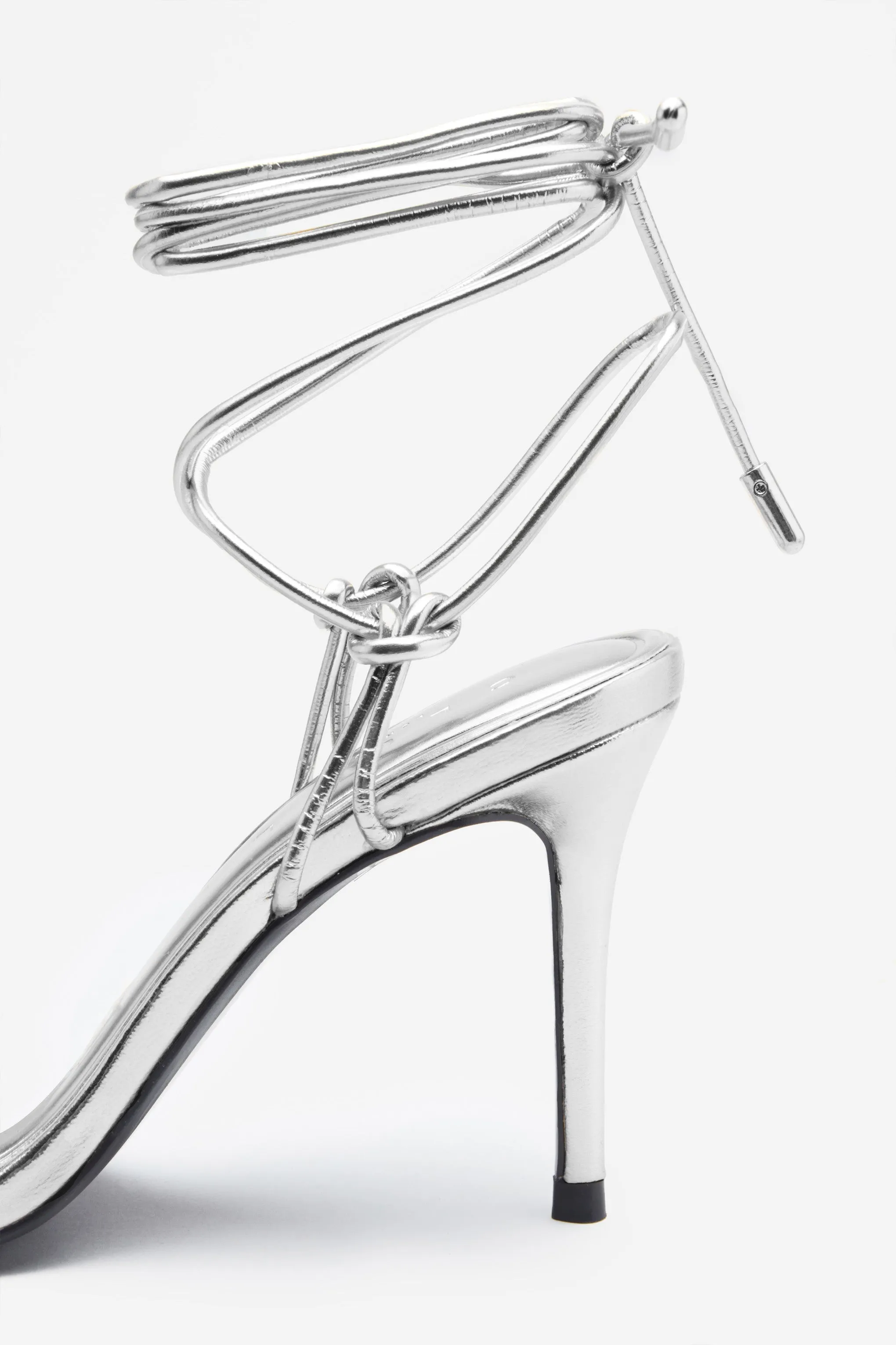 Crossed Wires | Silver Metallic Lace-Up Heeled Sandals