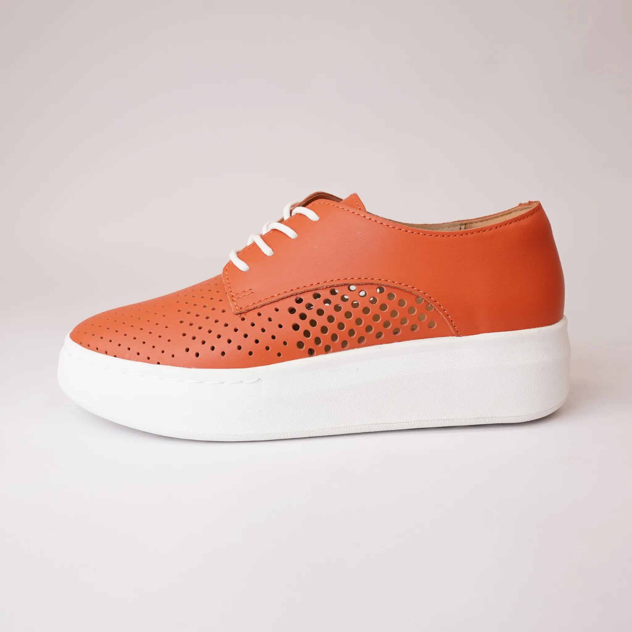 Derby City Punch Tangerine Leather Lace Up Flats