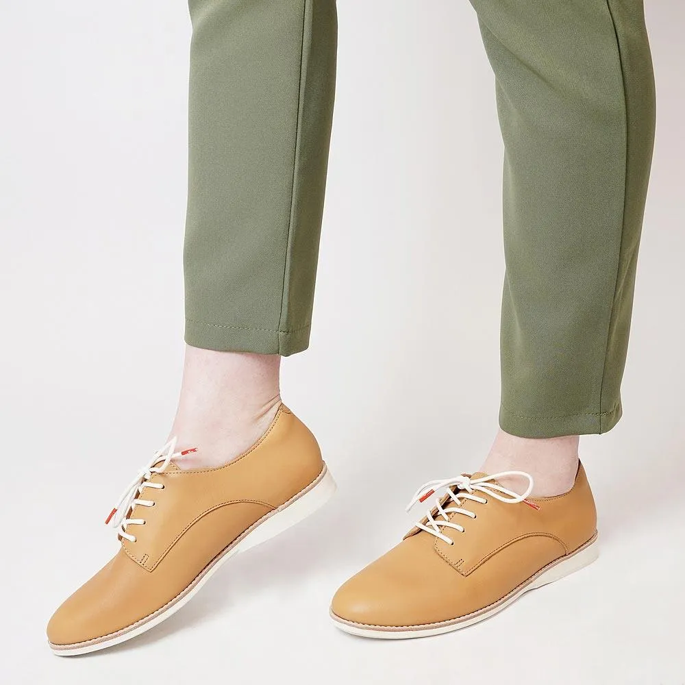 Derby Soft Tan Leather Lace Up Flats