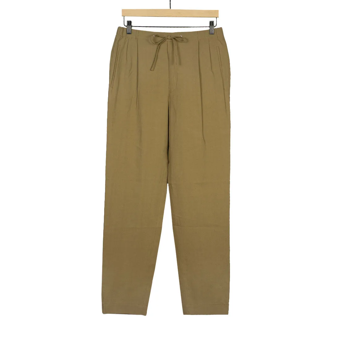 Drawstring easy pants in camel cotton crepe