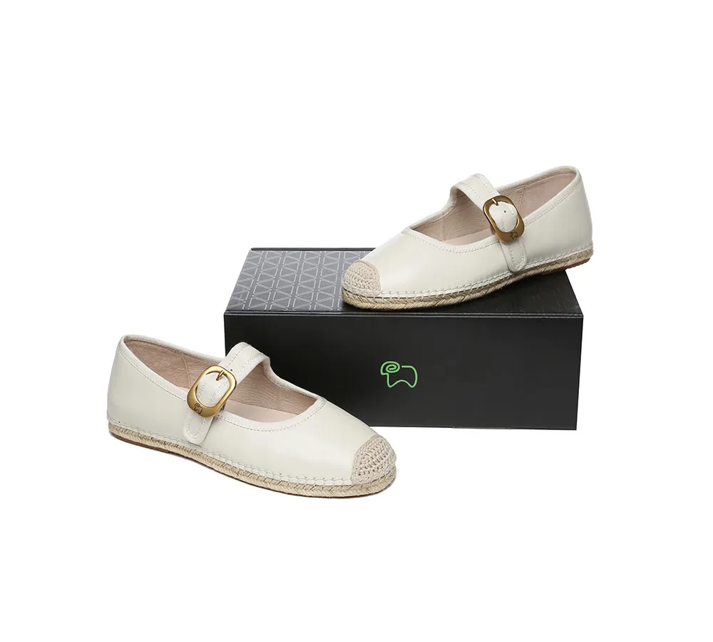 EVERAU® Women Leather Adjustable Buckle Flat Espadrilles Mila