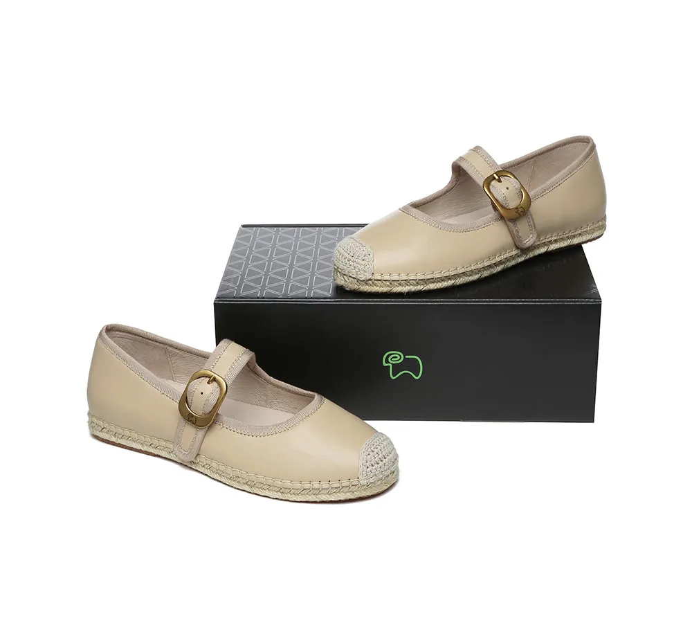 EVERAU® Women Leather Adjustable Buckle Flat Espadrilles Mila