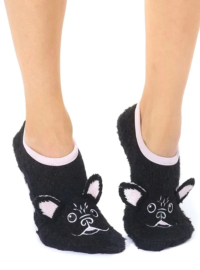 Fuzzy Frenchie Slipper Socks Fuzzy Footie Socks with Grips