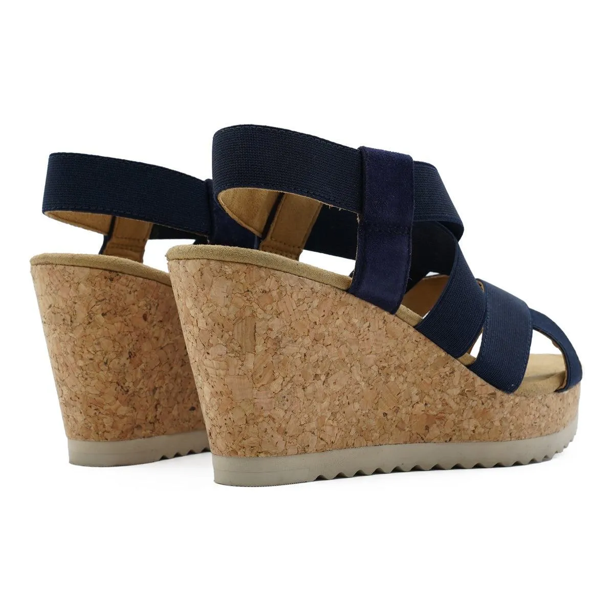 Gabor Cork Wedge Sandals Fabric Blue Colour For Women