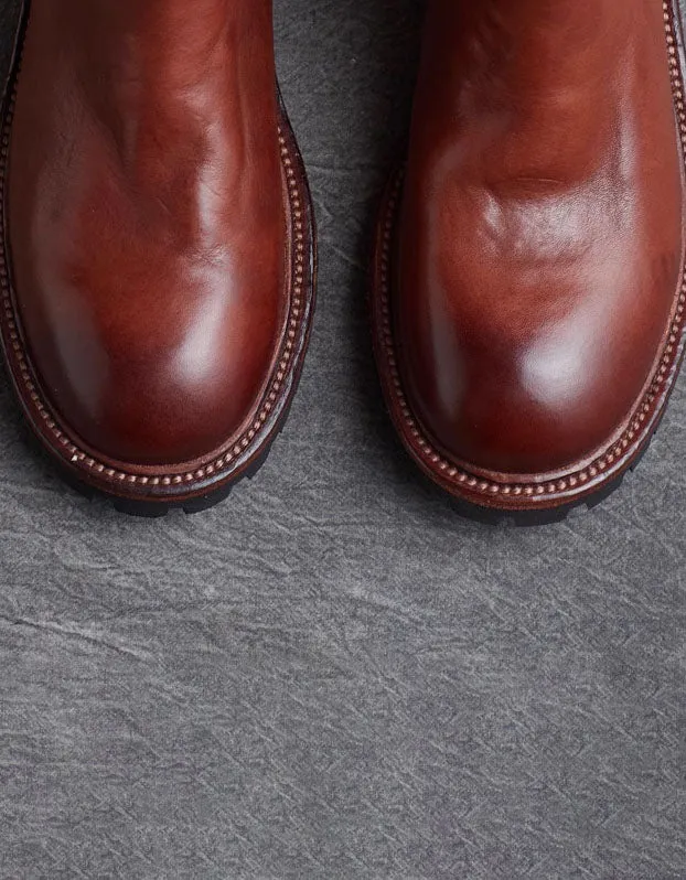 Genuine Leather Round Toe Chelsea Boots