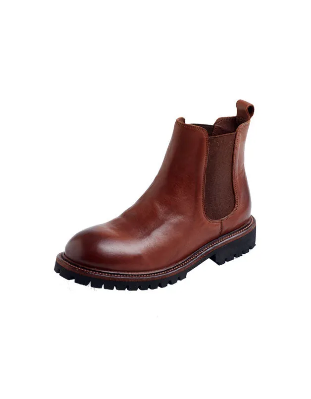 Genuine Leather Round Toe Chelsea Boots