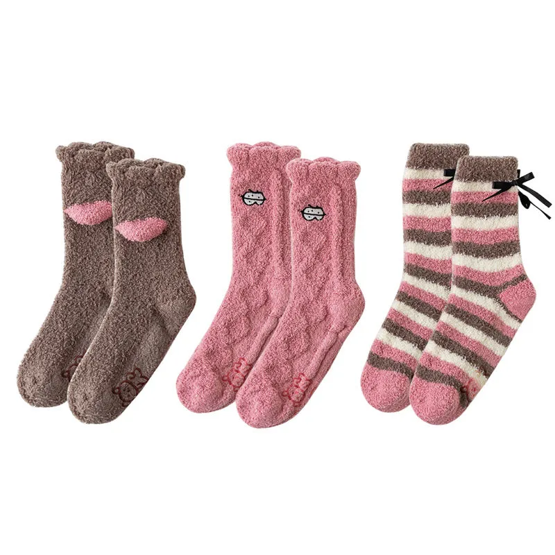 Gift Box Set Sweetnana 3-Pack Women's Cozy Crew Socks - Fuzzy Socks Slipper Fluffy Plush Warm Winter Sleep Loungewear Soft Socks.