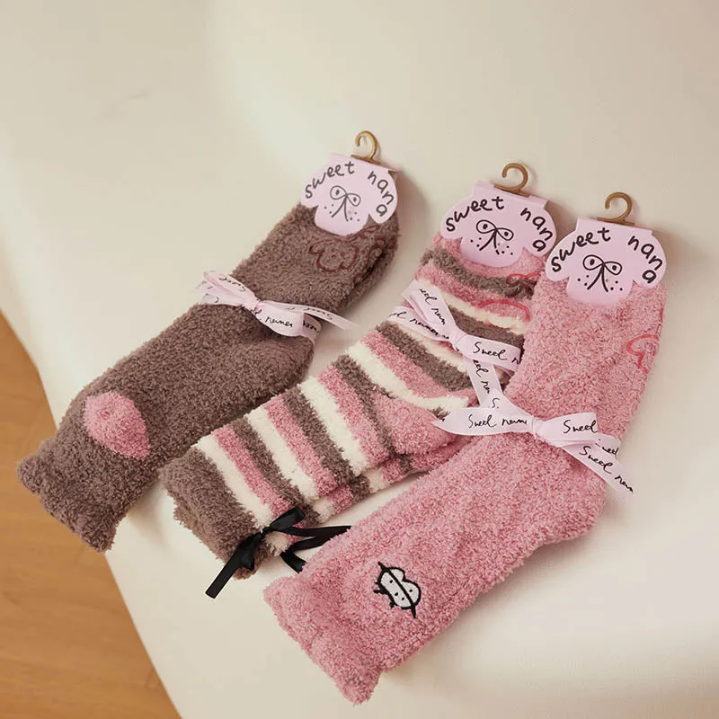 Gift Box Set Sweetnana 3-Pack Women's Cozy Crew Socks - Fuzzy Socks Slipper Fluffy Plush Warm Winter Sleep Loungewear Soft Socks.