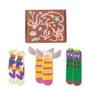 Gift Box Set Sweetnana Caterpillar Series Women's Cozy Tube Socks - Fuzzy Socks Slipper Funny Socks, Winter Soft Warm Thickened Stockings.