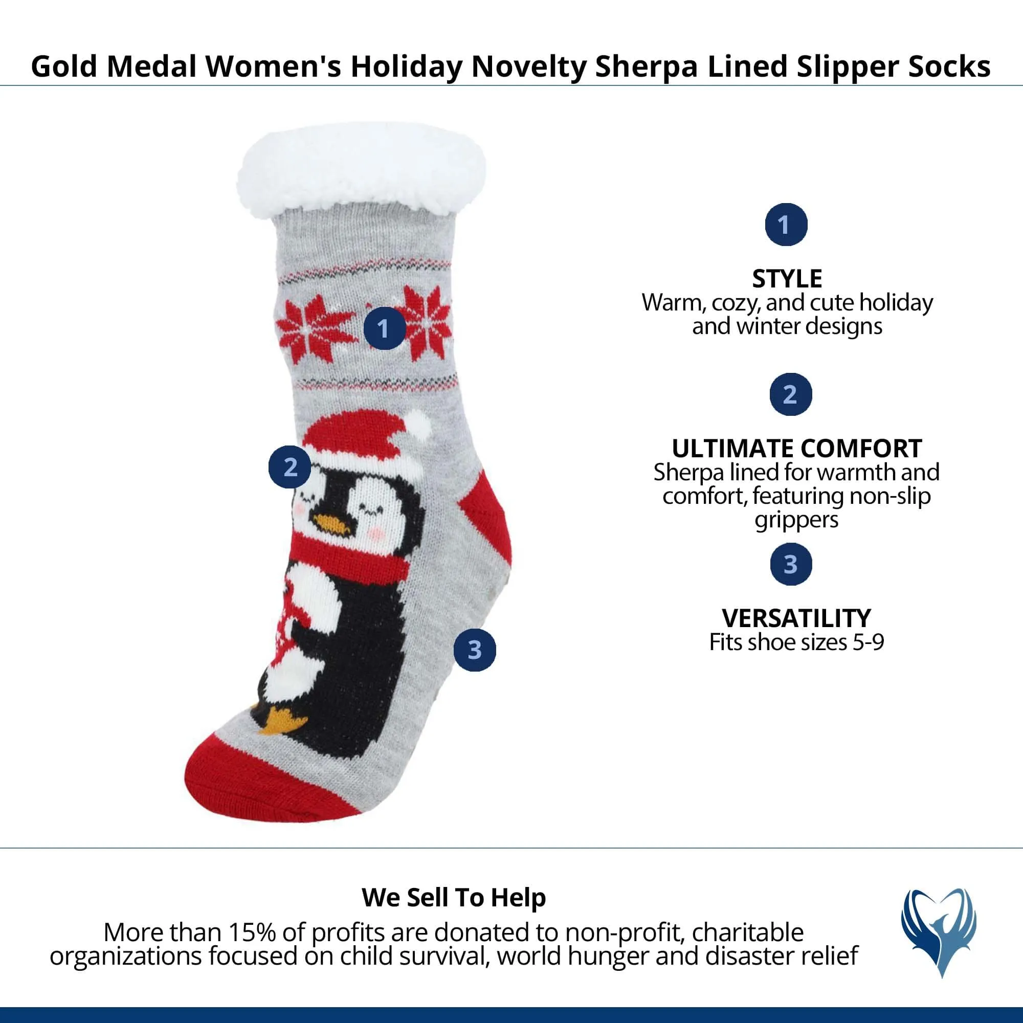 Gold Medal Women's Soft and Cozy Novelty Sherpa Lined Slipper Socks