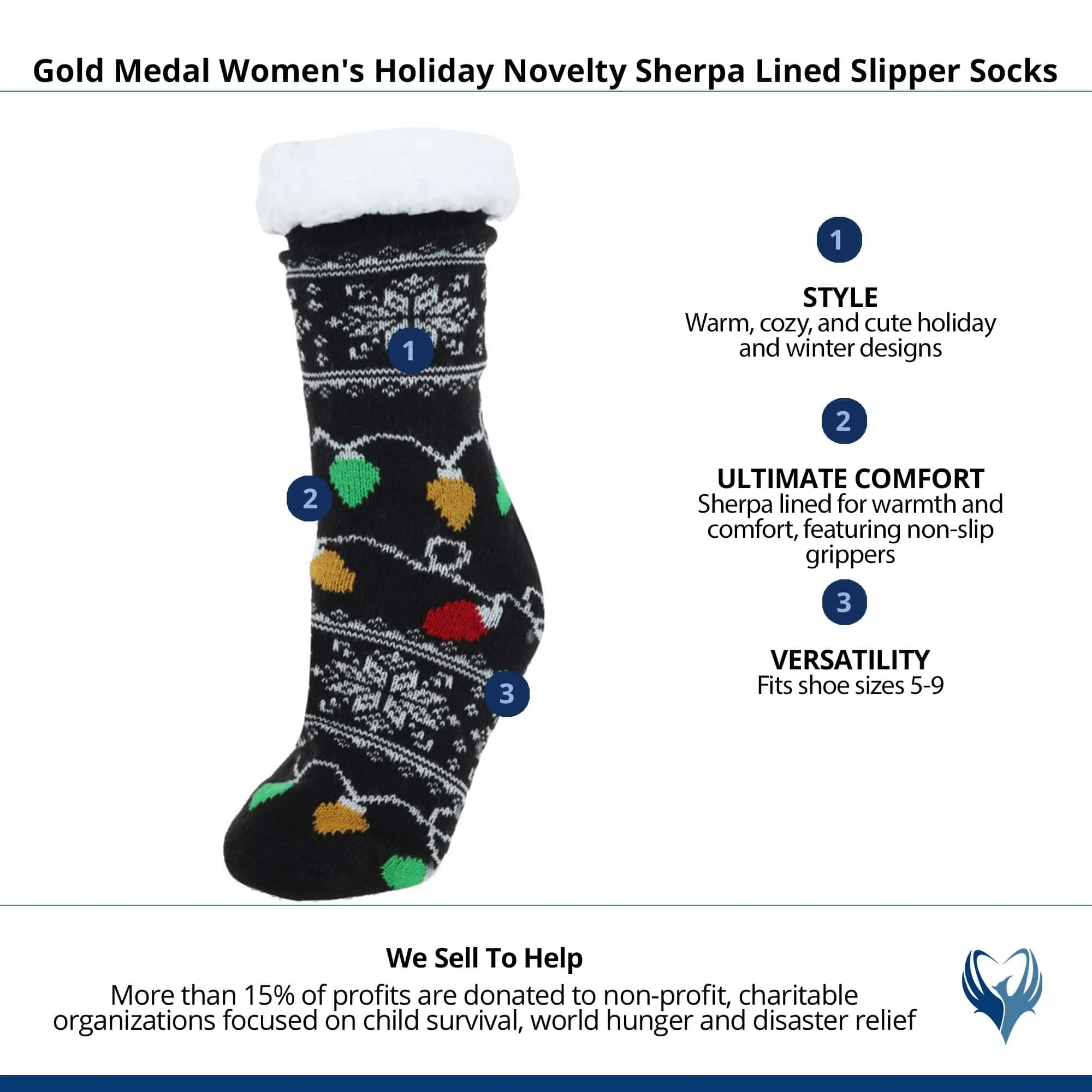 Gold Medal Women's Soft and Cozy Novelty Sherpa Lined Slipper Socks