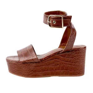 H&M Croc Embossed Platform Sandals Leather Brown Colour For Women