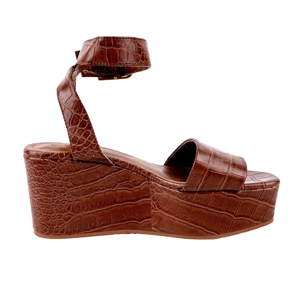 H&M Croc Embossed Platform Sandals Leather Brown Colour For Women