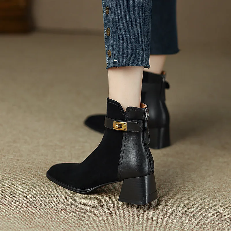 Hawa Patchwork Black Ankle Booties