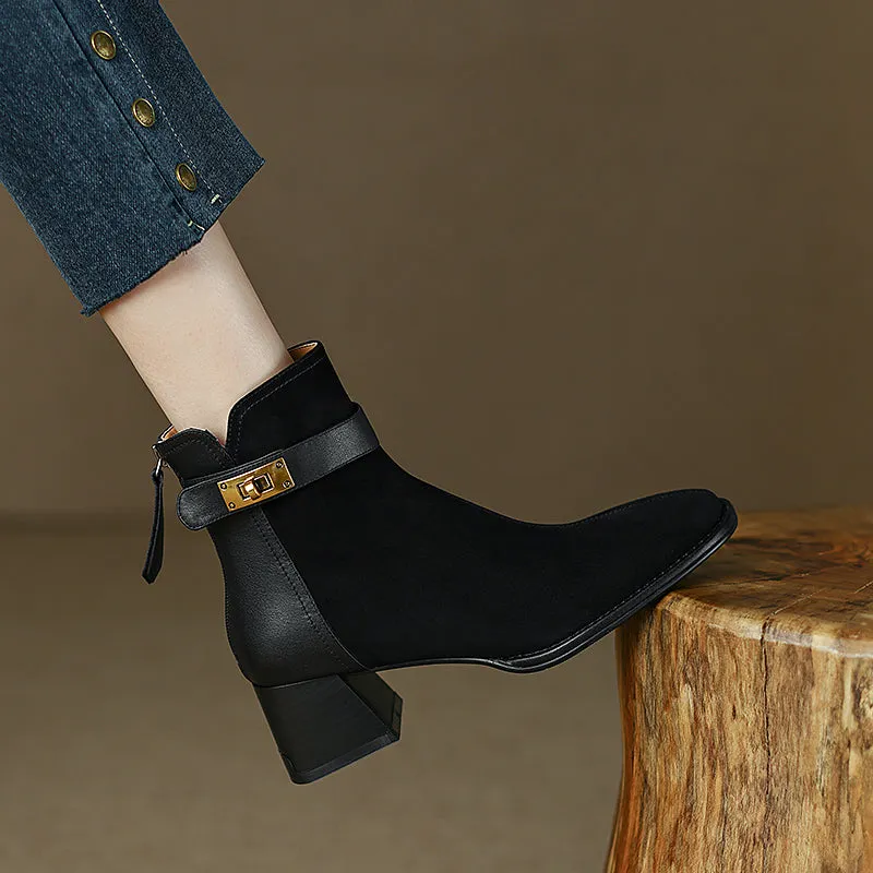 Hawa Patchwork Black Ankle Booties