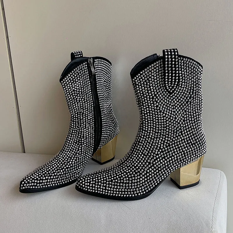 Haya Cowboy Black Rhinestone Boots