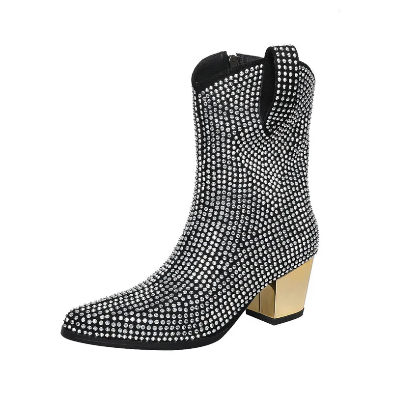 Haya Cowboy Black Rhinestone Boots