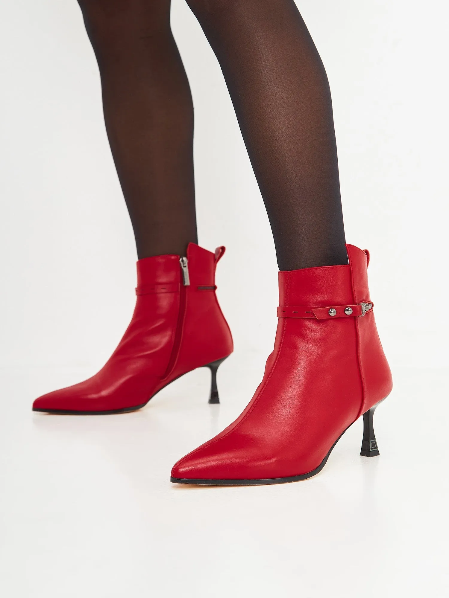 High Heeled Leather Ankle Boots