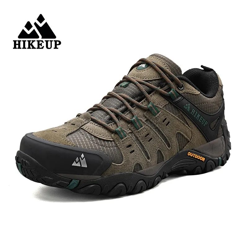 HIKEUP Men&#39;s Hiking Shoes Suede Leather Outdoor Shoes Wear-resistant Men Trekking Walking Hunting Tactical Sneakers