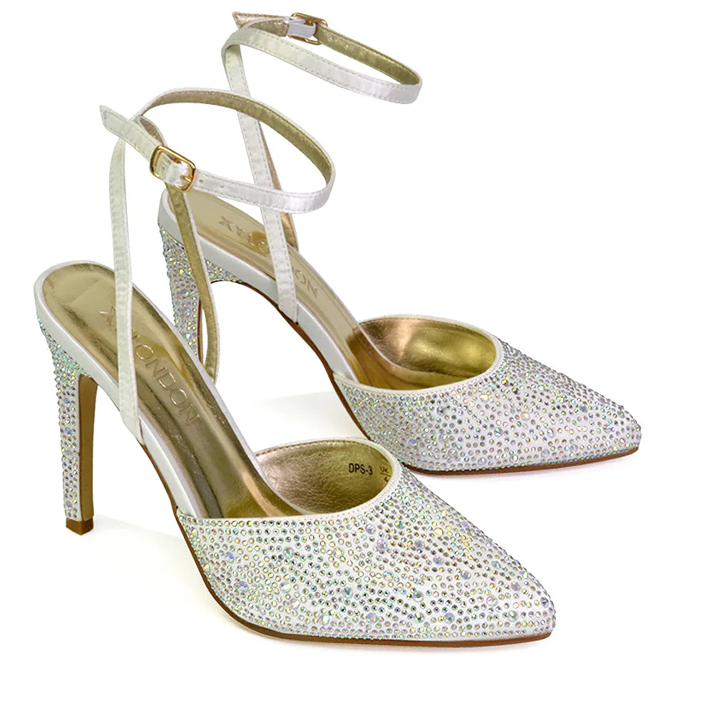 Indyah Diamante Court Shoes Stiletto High Heels Strappy Sandals in Green