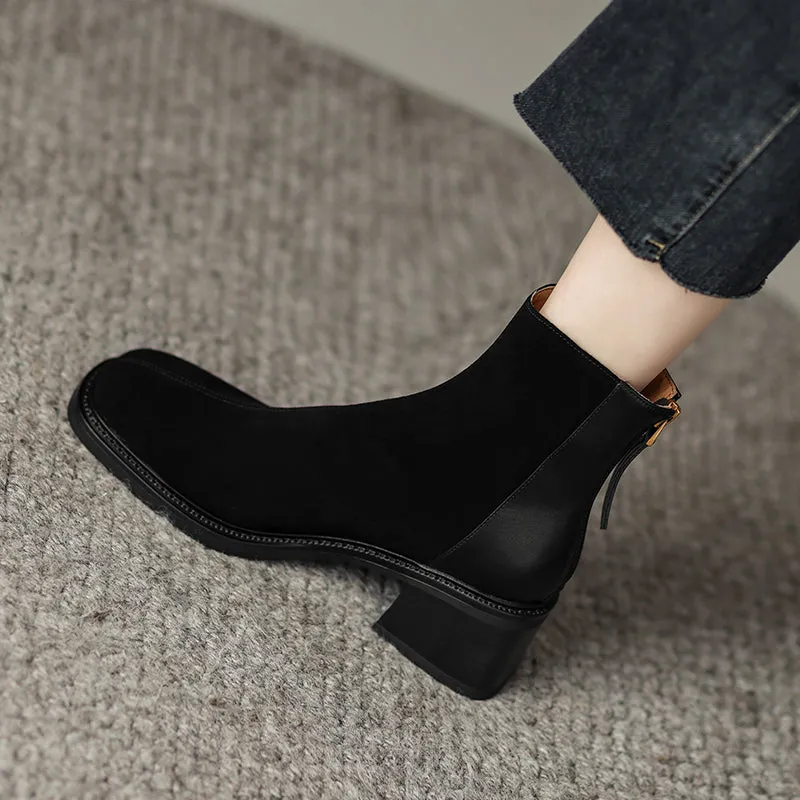 Ira Black Square Toe Ankle Boots