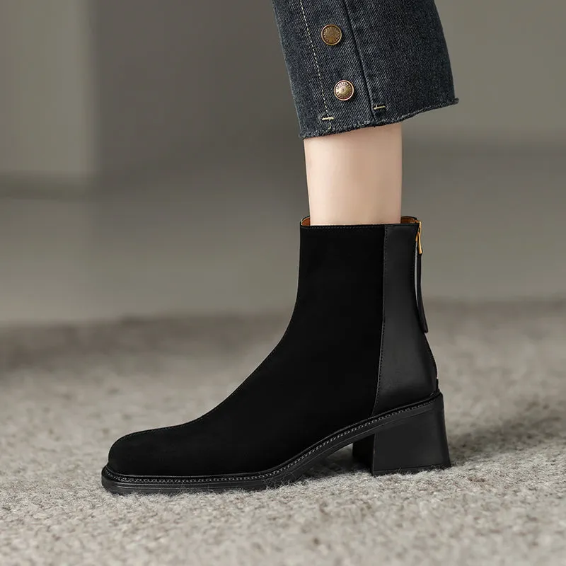 Ira Black Square Toe Ankle Boots