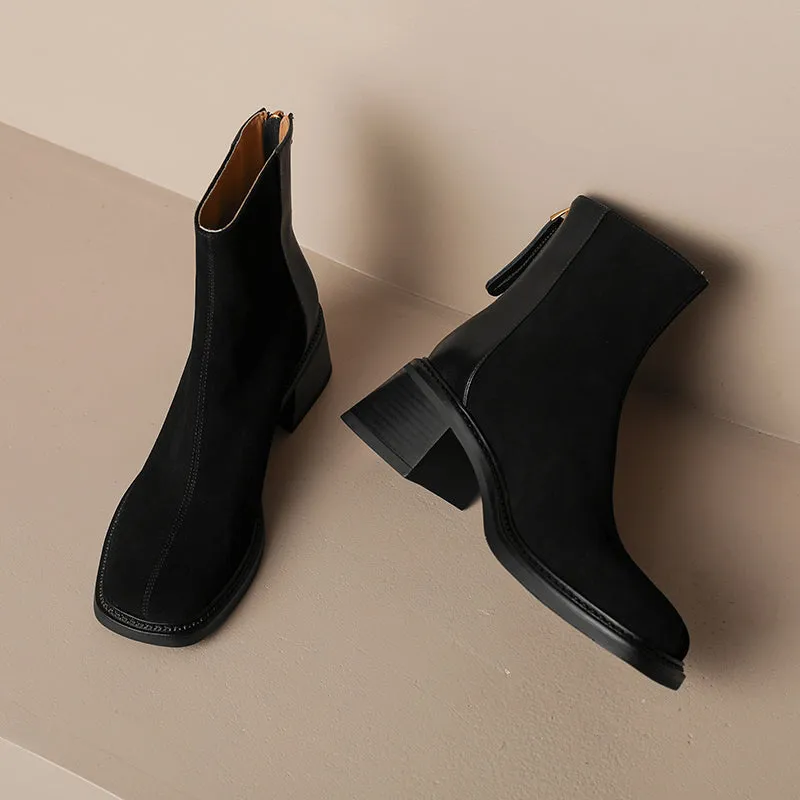 Ira Black Square Toe Ankle Boots