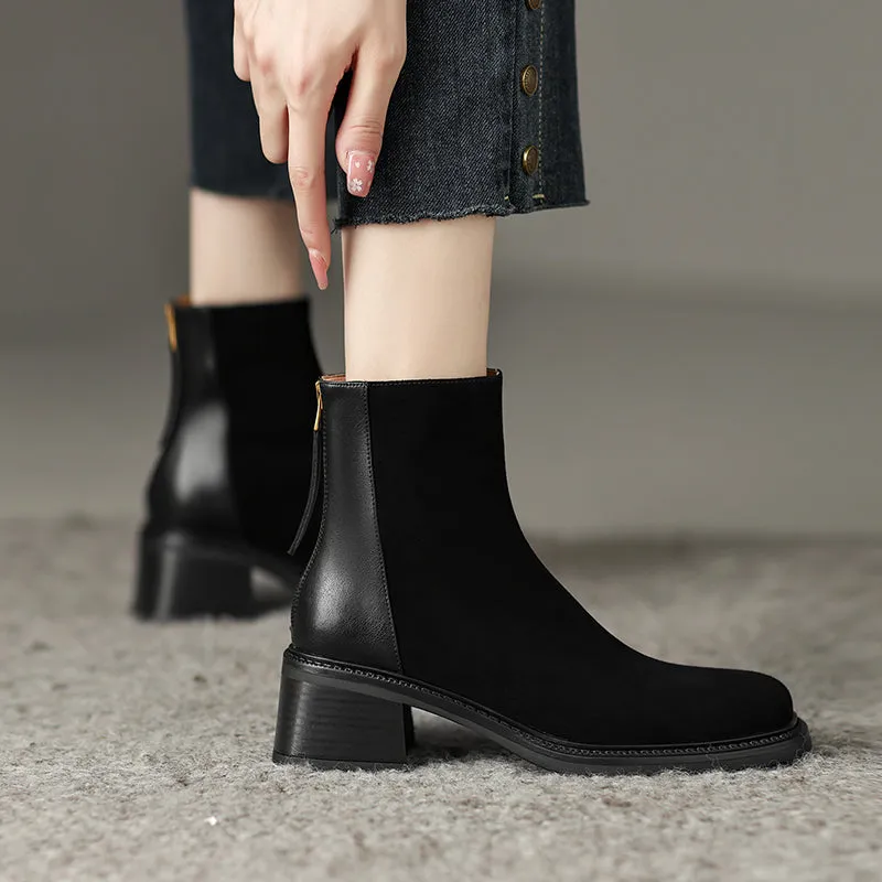 Ira Black Square Toe Ankle Boots