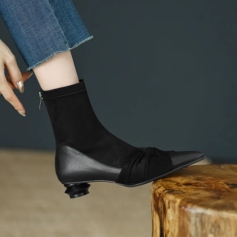 Isha Black Suede Pointed Toe Ankle Boots