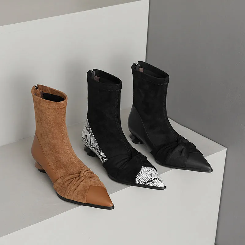 Isha Black Suede Pointed Toe Ankle Boots