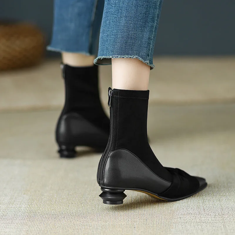 Isha Black Suede Pointed Toe Ankle Boots