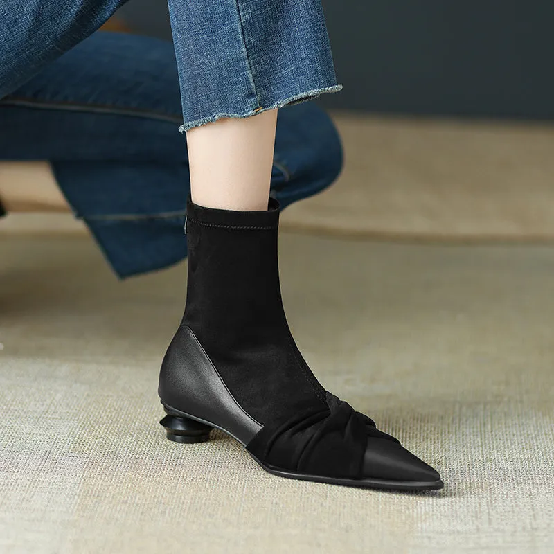 Isha Black Suede Pointed Toe Ankle Boots