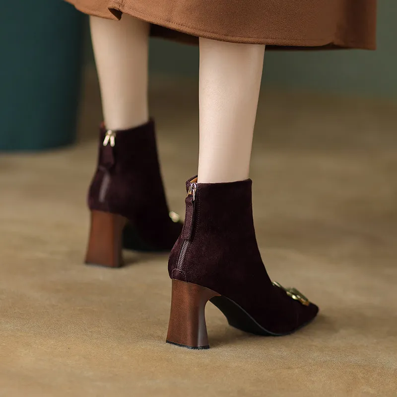 Isley Suede Brown Square Toe Ankle Boots