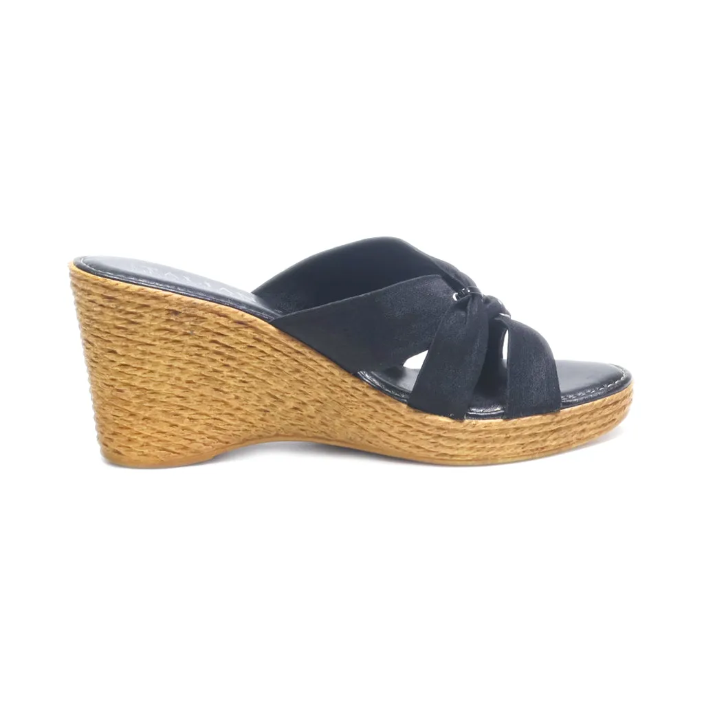 Italian Shoemakers Wedge Sandals Fabric Black Colour For Women