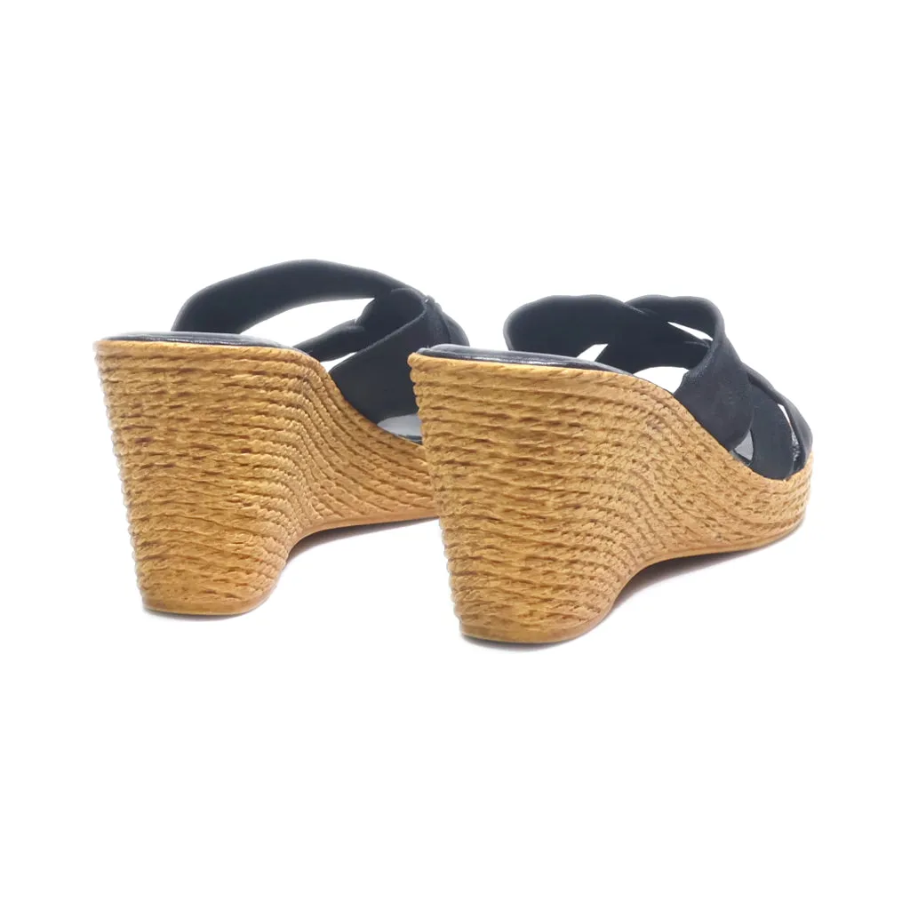 Italian Shoemakers Wedge Sandals Fabric Black Colour For Women